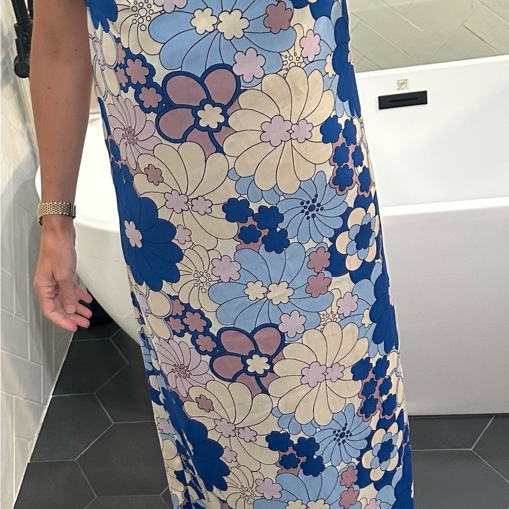 Zara Blue White Pink Floral Strapless Maxi Dress - Picture 5 of 10